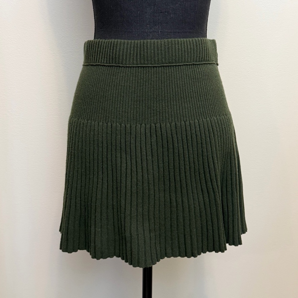 Aerie Dark Green Ribbed Take Charge Mini Skirt Womens S Sweater Skater Stretch